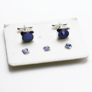 Swank Mid-century Cuff Links & Stud Set Blue